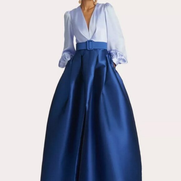 Sachin + Babi Dresses & Skirts - Sachin & Babi Periwinkle Blue Zoe Long Sleeve Mikado Gown *Less Belt*